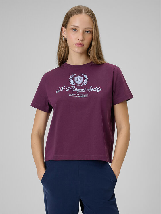4F 4F T-Shirt SPORTS CLUB Bordowy Boxy Fit