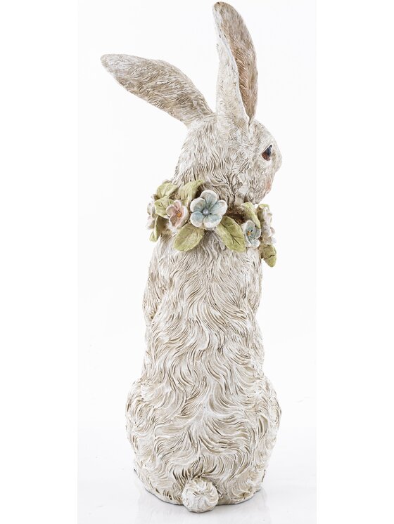 MIAhome MIAhome Figurka królik PELUCHE z wieńcem kwiatów na szyi Szary