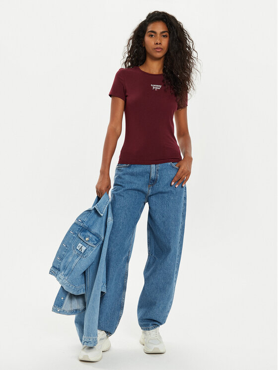 Tommy Jeans Tommy Jeans Тишърт Tjw Slim Essential Logo DW0DW18800 Бордо Slim Fit