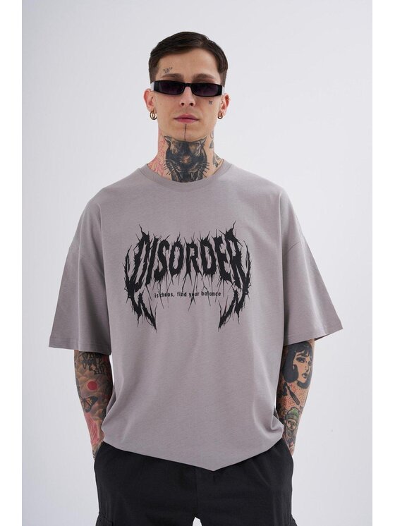 MyStars MyStars T-Shirt Koszulka Z Krótkim Rękawem Oversize Męska Szara Machinist Disorder L Szary Oversize