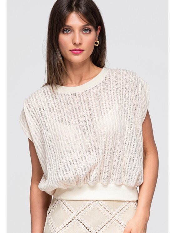 Ombre Ombre Bluzka OW-TS-E0045 Beżowy Loose Fit