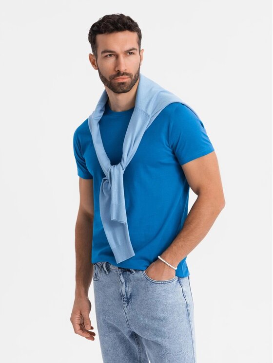 Ombre Ombre T-Shirt OM-TSBS-0236 Niebieski Regular Fit