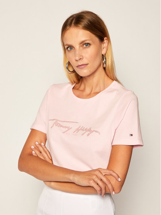 Tommy Hilfiger Marškinėliai Bobo WW0WW28571 Rožinė Regular Fit • Modivo.lt