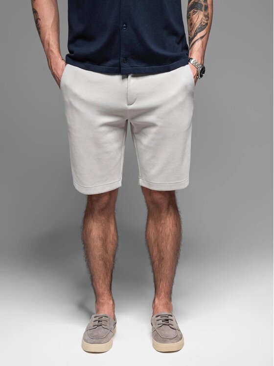 Ombre Ombre Šortky z materiálu OM-SRCS-0166 Šedá Slim Fit