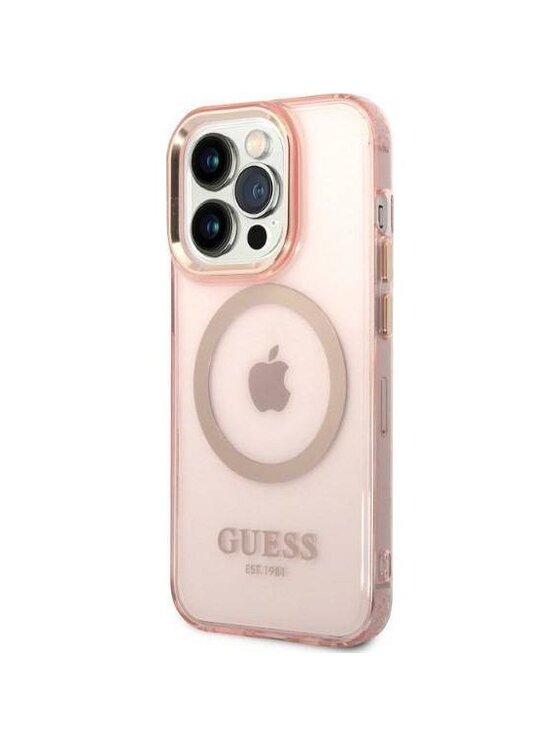 Guess Guess Etui na telefon Outline MagSafe Różowe złocenie