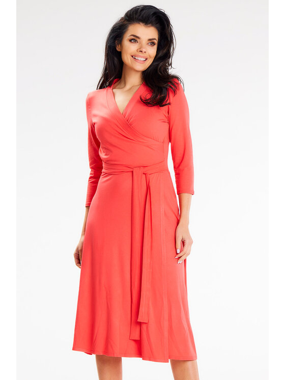 Awama Awama Sukienka letnia A653 Koralowy Basic Fit