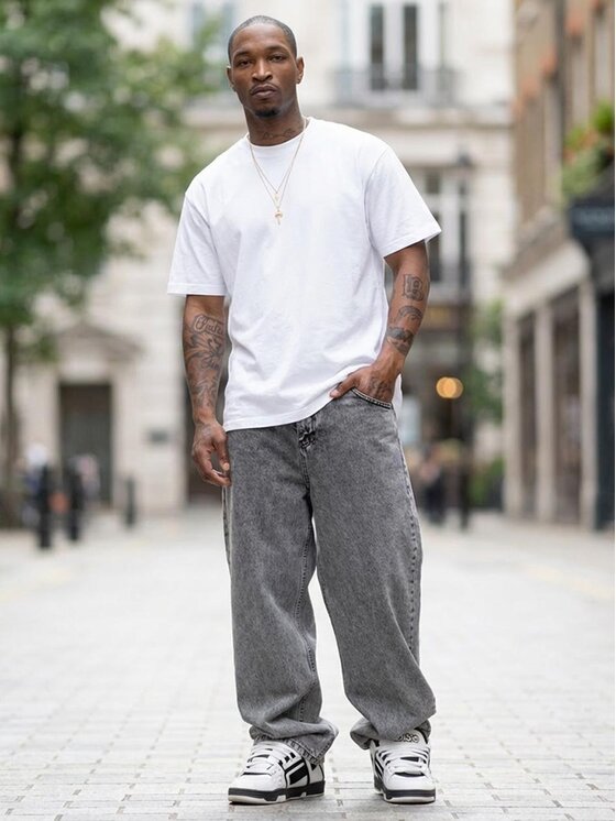 Jigga Wear Jigga Wear Jeansy Pantera różowa szerokie luźne za duże 130775 Szary Baggy Fit