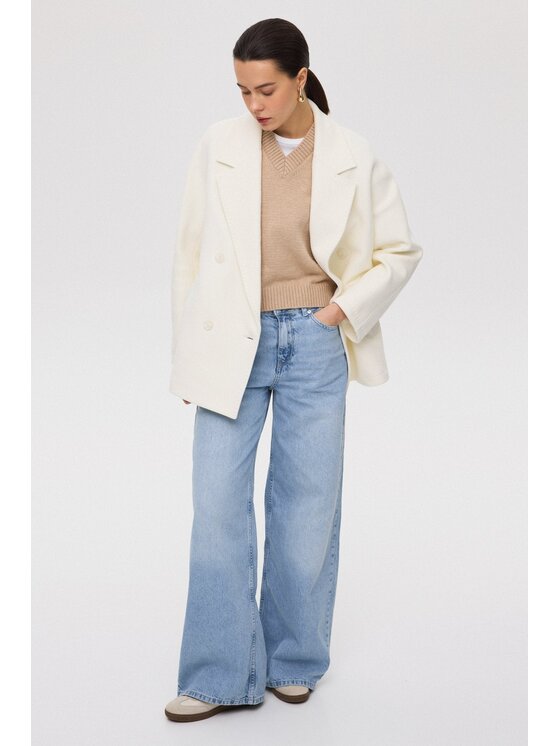 Estro Estro Παλτό ER00117054 Κρεμ Loose Fit