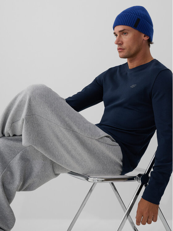4F 4F Longsleeve ESSENTIAL Granatowy Slim Fit