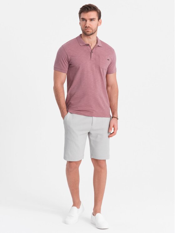 Ombre Ombre Šortky z materiálu OM-SRCS-0127 Šedá Slim Fit
