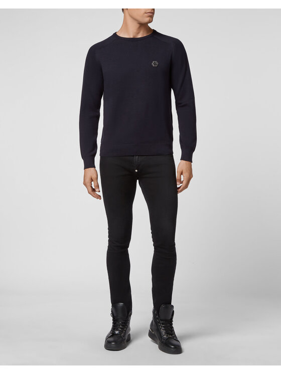 PHILIPP PLEIN PHILIPP PLEIN Sweter 10417 Granatowy Regular Fit