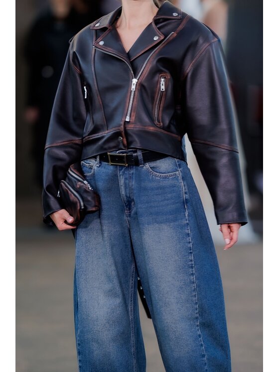 Mimika Mimika Kurtka skórzana AMAYA RAMONESKA OVERSIZE VINTAGE AMERICA CAFE Brązowy Oversize