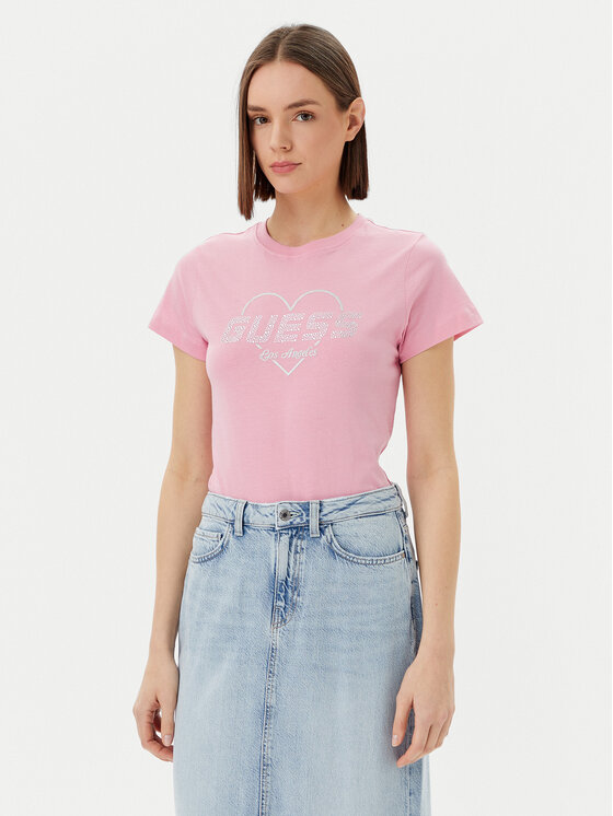 Guess Guess Tricou V5GI10 K9RM1 Roz Regular Fit
