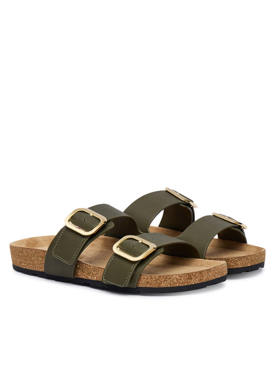 Tommy Hilfiger Tommy Hilfiger Natikači Leather Double Strap Cork Sandals FW0FW09118 Zelena
