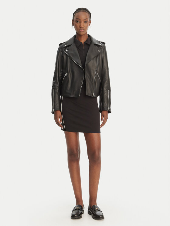 HUGO HUGO Nahkjope Lujana 50551255 Must Regular Fit