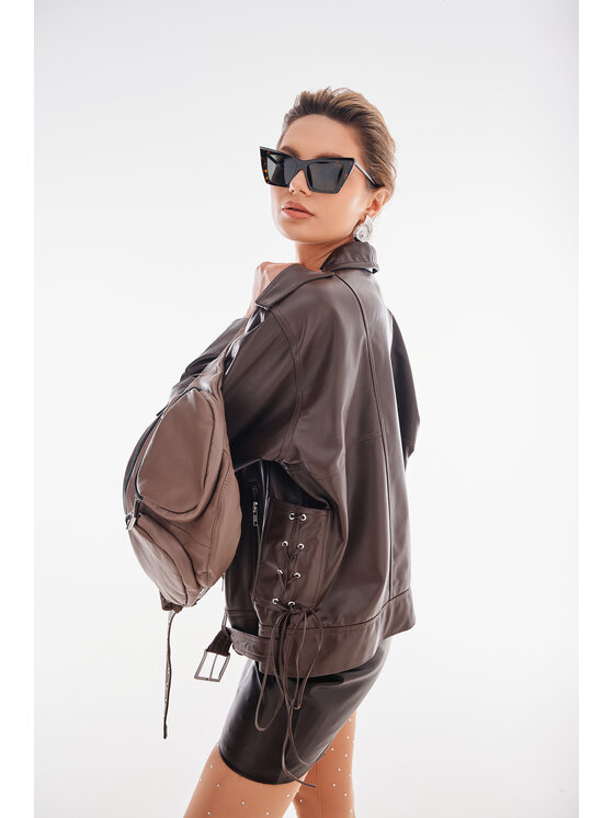 Mimika Mimika Kurtka skórzana Ramoneska Oversize w stylu lat 80s wersja brązowa Malasaña Brązowy Oversize