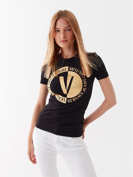 Versace Jeans Couture Tricou 74HAHT10 Negru Regular Fit 74HAHT10 imagine noua