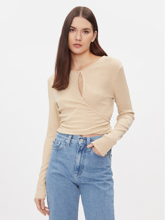 Calvin Klein Jeans Blúzka J20J222559 Béžová Slim Fit