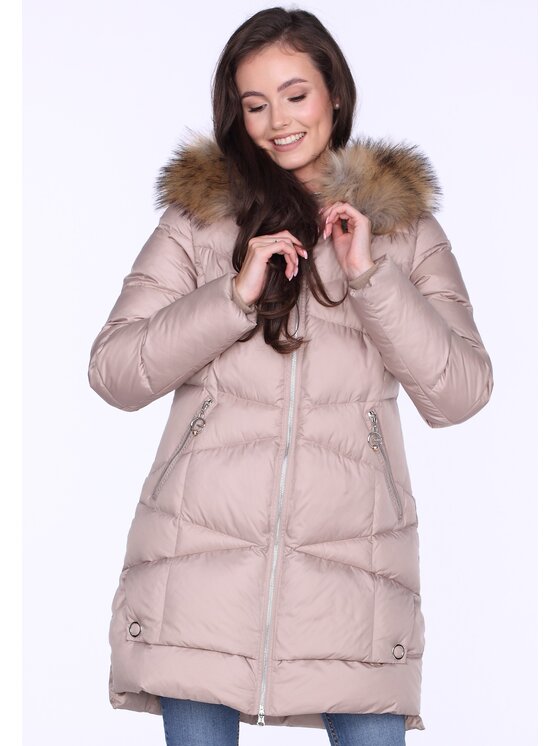 Perso Perso Kurtka puchowa LEKKO TALIOWANA ELEGANCKA PUCHOWA KURTKA DAMSKA Beżowy Fitted Fit