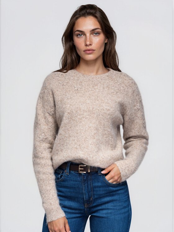 Ombre Ombre Sweter OW-SW-E0048 Beżowy Regular Fit