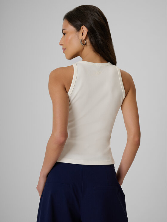 4F 4F Tank top ESSENTIAL Kremowy Slim Fit