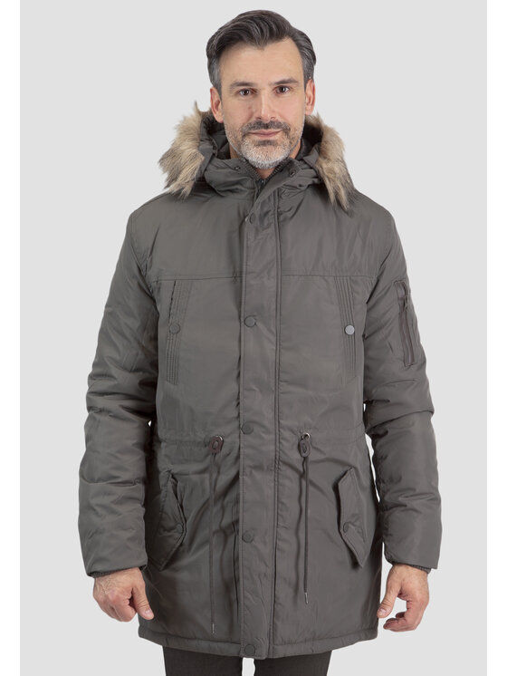 Perso Perso Kurtka zimowa typu parka z kapturem Khaki Regular Fit