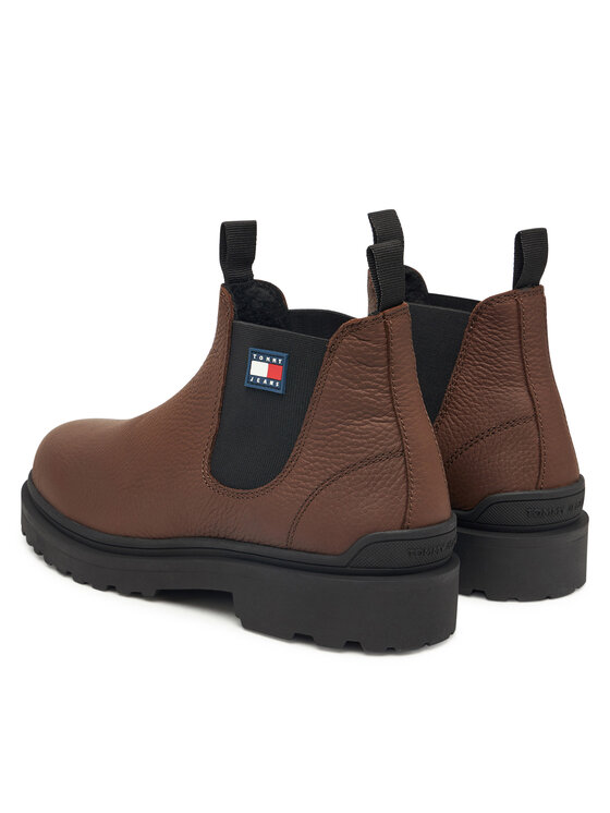 Tommy Jeans Tommy Jeans Členková obuv s elastickým prvkom Tjm Chelsea Leather Wl EM0EM01670 Hnedá