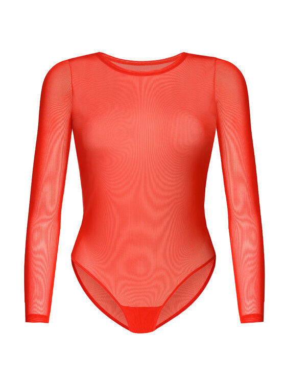 Teyli Teyli Body damskie siateczkowe Ero Czerwony Regular Fit
