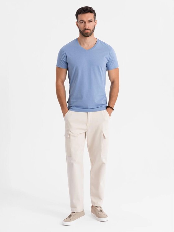Ombre Ombre T-Shirt OM-TSBS-0237 Niebieski Regular Fit