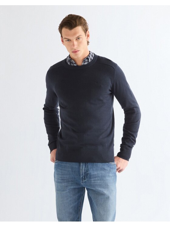 Wrangler Wrangler Sweter CREW NECK KNIT Niebieski Regular Fit