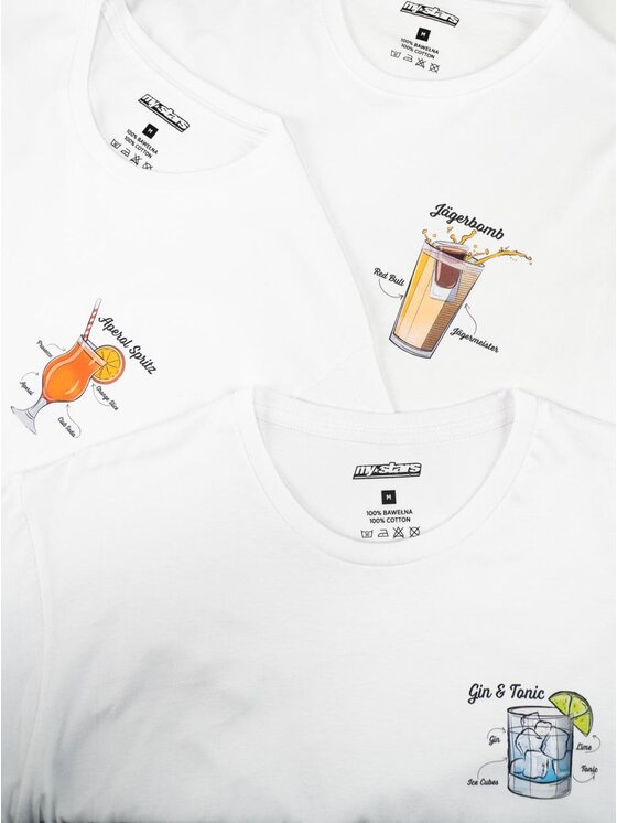 MyStars MyStars T-Shirt Zestaw 3 T-Shirtów MyStars Drink Biały XL Biały Regular Fit