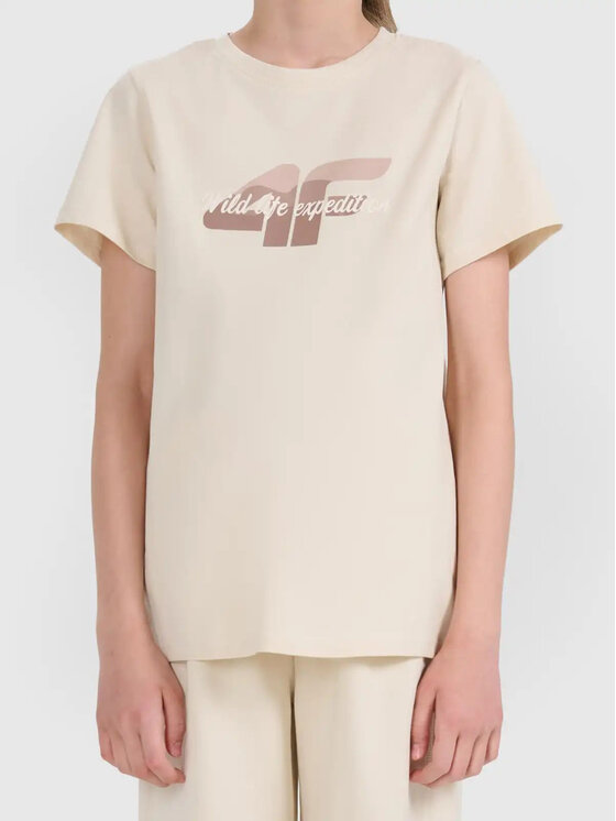 4F 4F T-Shirt 4FJWSS26TTSHF2885 Beżowy Active Fit
