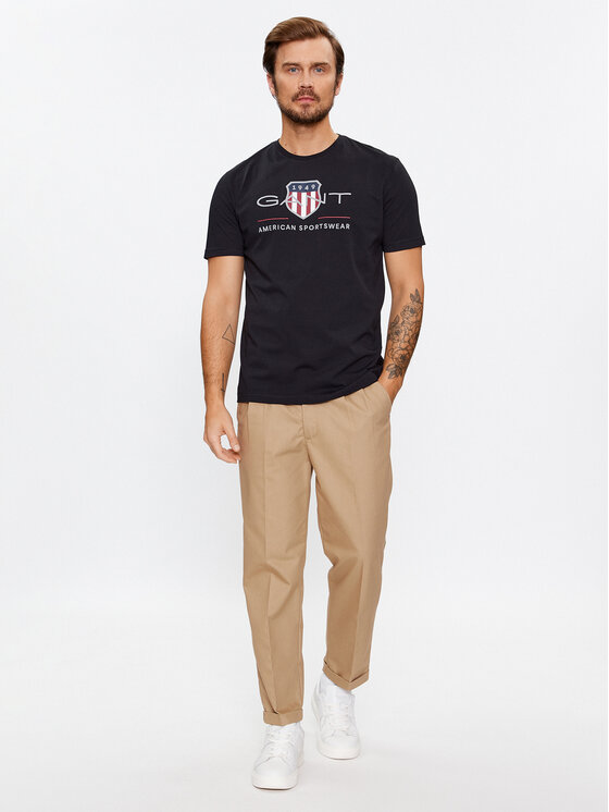 Gant Gant T-Shirt Reg Archive Shield Ss 2003199 Czarny Regular Fit