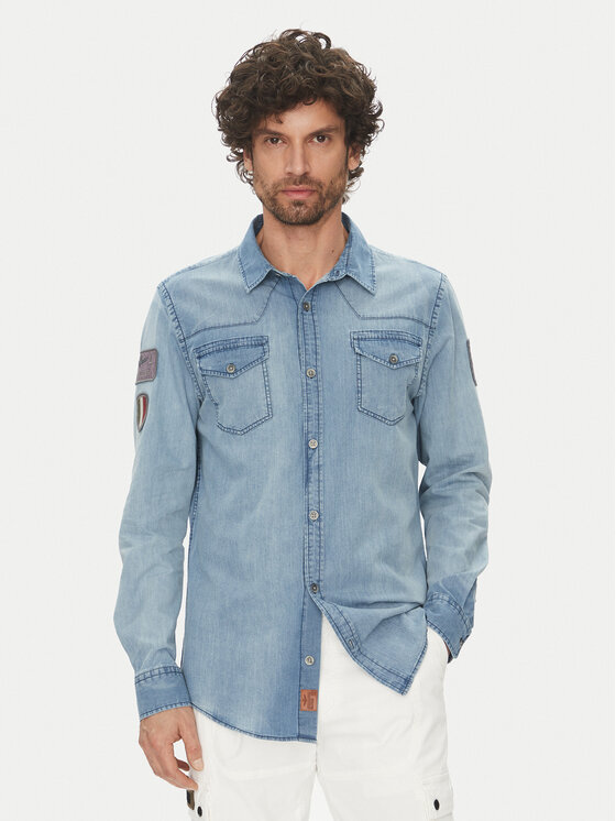 Aeronautica Militare Aeronautica Militare cămașă de blugi 251CA1281CT3527 Albastru celest Regular Fit