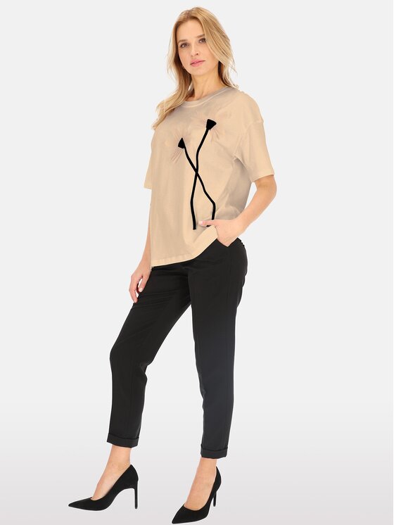 Perso Perso T-Shirt TCE240012F Béžová Regular Fit