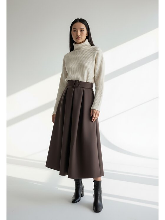 FIGL FIGL Midi sukňa M1255 Hnedá A-Line Fit