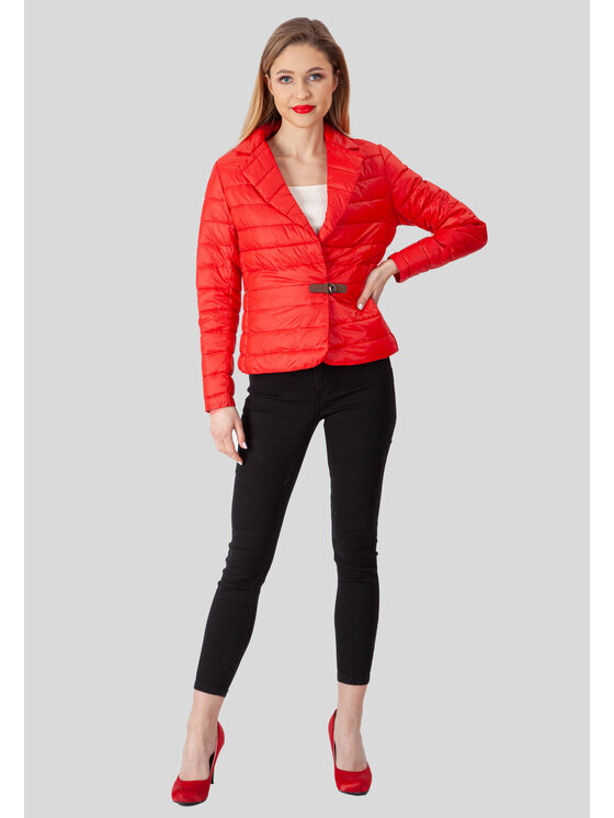 Perso Perso Kurtka przejściowa pikowana z klamerką Czerwony Slim Fit