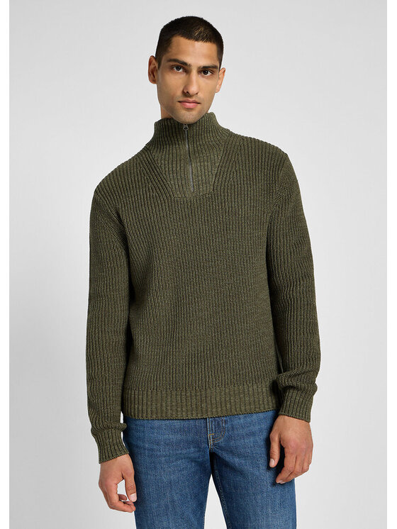 Lee Lee Sweter HALF ZIP KNIT Zielony Regular Fit