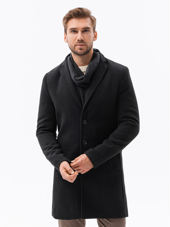 Ombre Ombre Płaszcz przejściowy OM-COWC-0105 Czarny Regular Fit