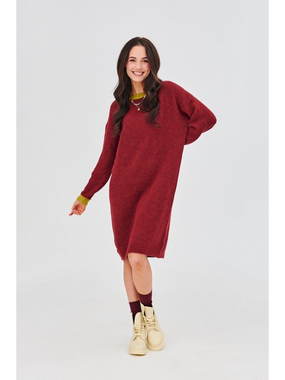 NAOKO NAOKO Úpletové šaty Burgundy Beat Bordó Regular Fit