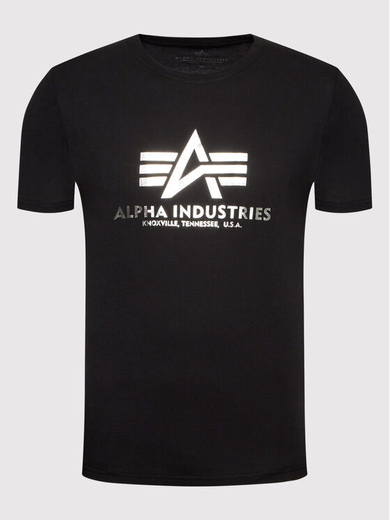 Alpha Industries Alpha Industries Marškinėliai Basic Foll Print 100501FP Juoda Regular Fit