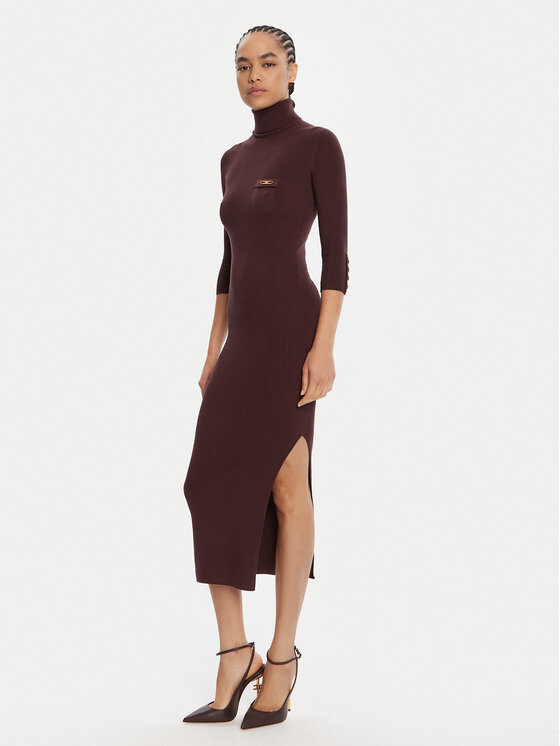 Elisabetta Franchi Sukienka dzianinowa AM-23B-56E2-V390 Bordowy Slim Fit