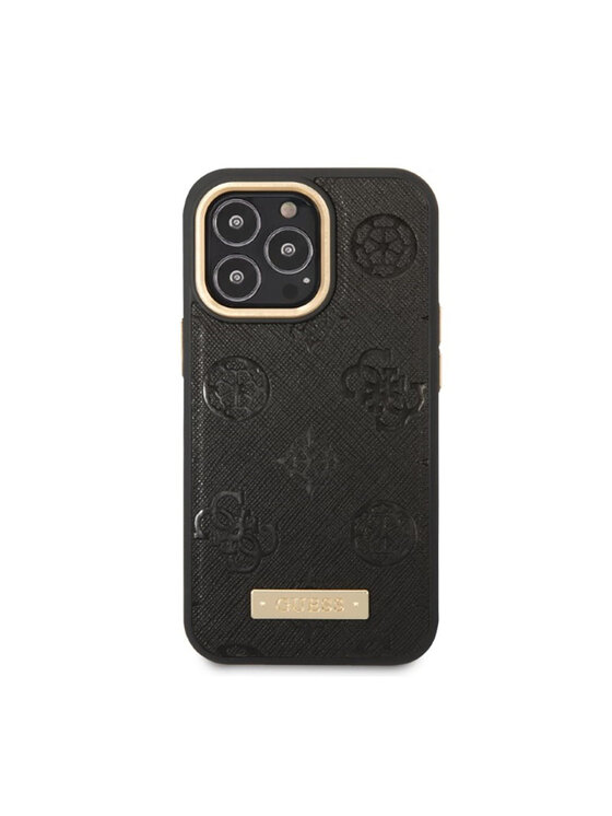 Guess Guess Etui na telefon Peony Logo Plate MagSafe Czarny