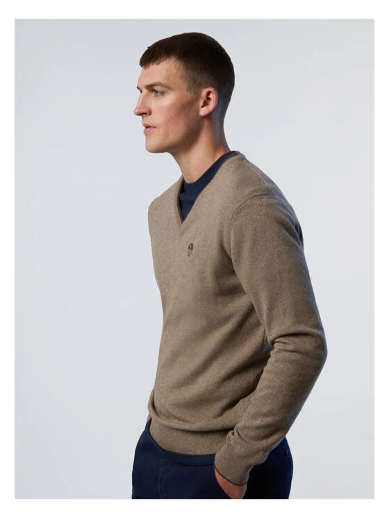 North Sails North Sails Sweter Maglione con scollo a V Brązowy Regular Fit