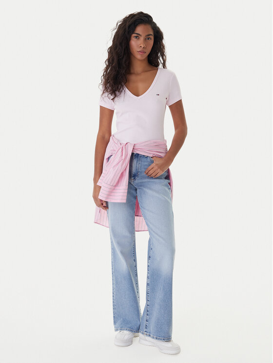 Tommy Jeans Tommy Jeans Póló Essential DW0DW17385 Rózsaszín Slim Fit