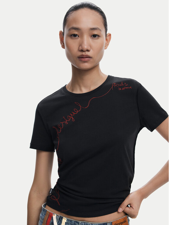 Desigual Desigual Tricou Charly 25WWTK08 Negru Regular Fit