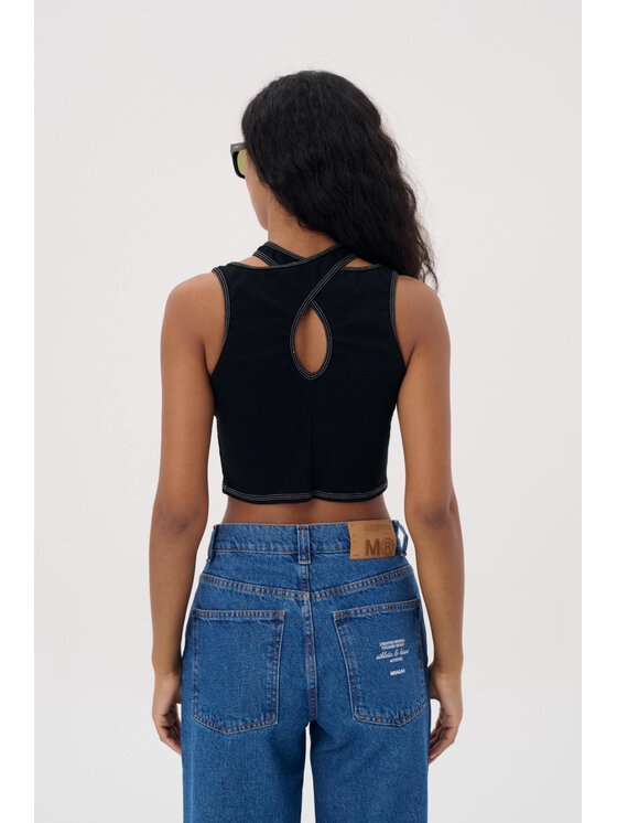 Misaga Misaga Top CROSSBACK RIB TOP Czarny Slim Fit