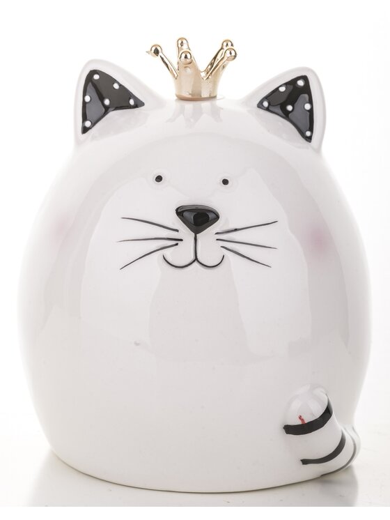 MIAhome MIAhome Skarbonka ceramiczna - 12x10x10 cm kotek GATTINO w koronie Biały