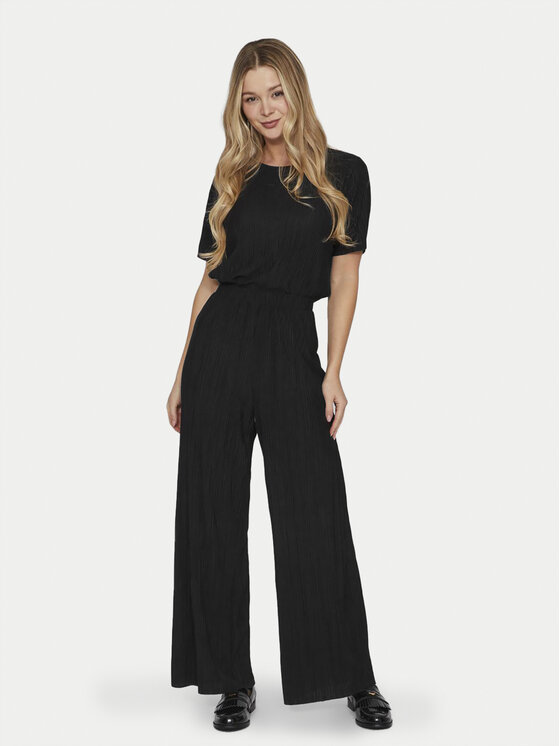 Vila Vila Kalhoty z materiálu Plisa 14089681 Černá Regular Fit