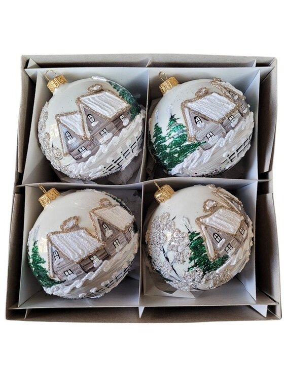 MIAhome MIAhome Bombki szklana 4 szt. WINTER VILLAGE Ø 100 mm Szary